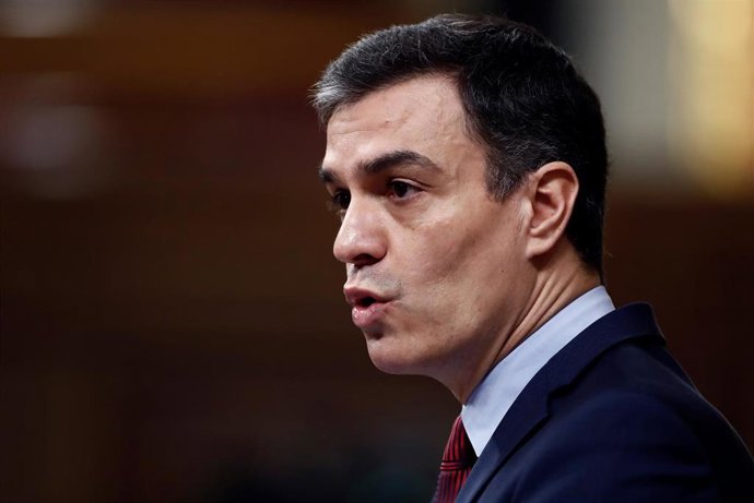 El presidente del Gobierno, Pedro Sánchez, durante su intervención en el pleno del Congreso 