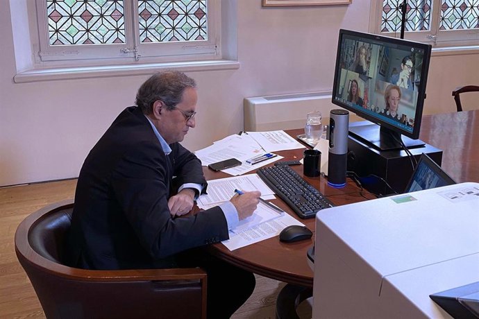 El presidente del Govern, Quim Torra, preside la reunión telemática del Consell Executiu.