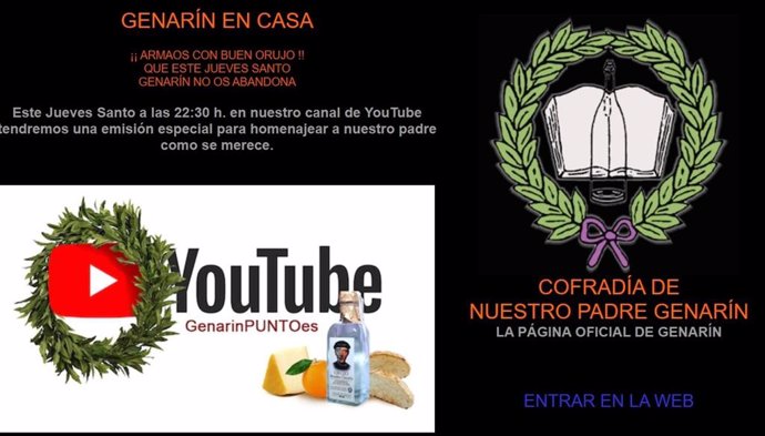 Captura de la pantalla de la web de a confradía de San Genarin en la que anuncian el encuentro en Youtube