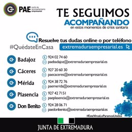 Contactos de los Puntos de Atención Empresarial de Extremadura