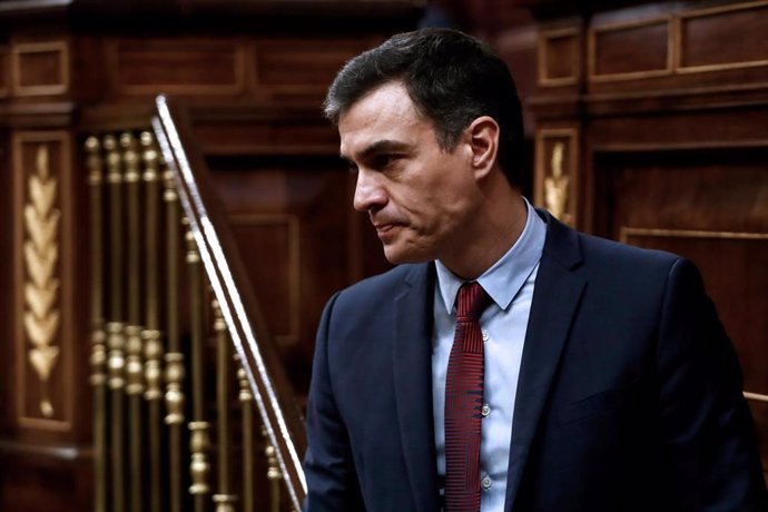 El presidente del Gobierno, Pedro Sánchez, tras su intervención en el pleno celebrado este jueves en el Congreso