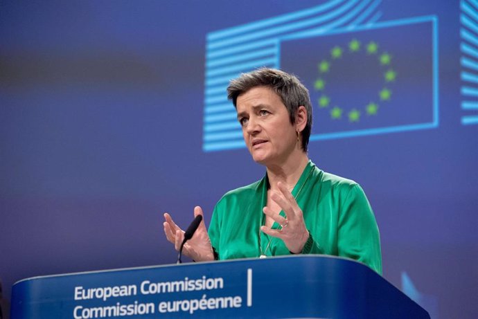 13 March 2020, Belgium, Brussels: Executive Vice-President of the European Commission in charge of Europe fit for the Digital Age Margrethe Vestager, speaks at a press conference to present the economic response to the COVID-19 (coronavirus) crisis. Pho
