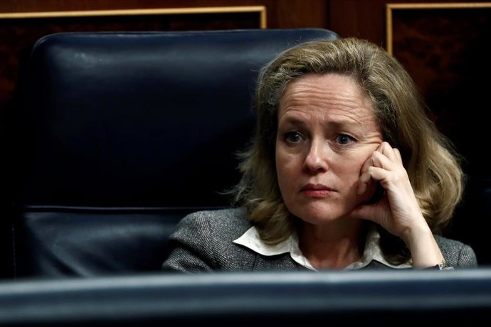 La ministra de Asuntos Económicos y Transformación Digital, Nadia Calviño, durante el pleno celebrado este jueves en el Congreso