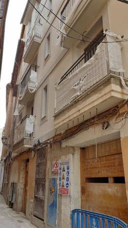 Imagen de las obras en la calle Ma de Moro del casco antiguo de Palma.
