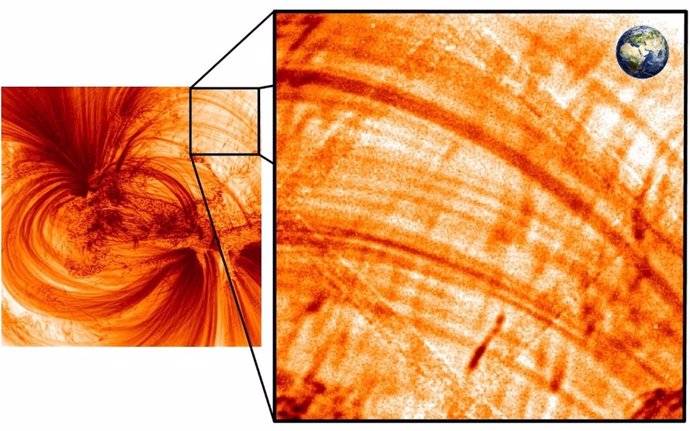 Finos hilos de plasma a millones de grados, tejidos en la atmósfera solar