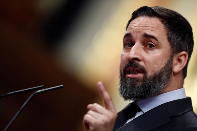 El líder de Vox, Santiago Abascal, durante su intervención en el pleno del Congreso de este jueves.