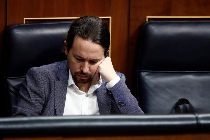 El vicepresidente segundo del Gobierno, Pablo Iglesias, durante el pleno celebrado este jueves en el Congreso para aprobar una nueva prórroga del estado de alarma.