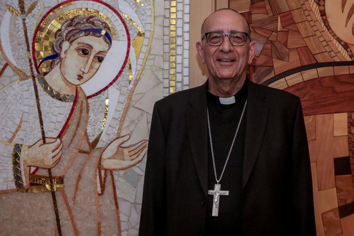 El cardenal arzobispo de Barcelona, Juan José Omella, nuevo presidente de la Conferencia Episcopal Española, en el edificio de la Conferencia Episcopal Española en Madrid el 3 de marzo de 2020.