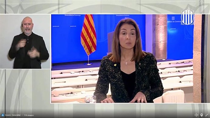 La consellera de la Presidencia de la Generalitat, Meritxell Budó, en rueda de prensa telemática sobre el coronavirus el 10/4/2020