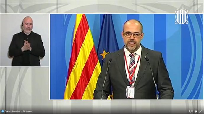 El conseller de Interior de la Generalitat, Miquel Buch, en rueda de prensa telemática sobre el coronavirus el 10/4/2020