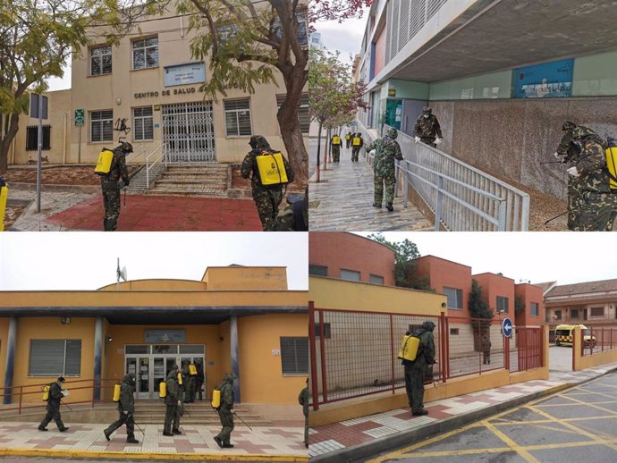 Efectivos de la Armada realizan labores de desinfección en puntos estratégicos de Cartagena y Fuente Álamo