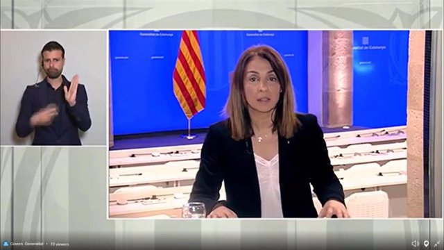 La consellera de la Presidencia de la Generalitat, Meritxell Budó, en rueda de prensa telemática sobre coronavirus en Barcelona el 11/4/2020