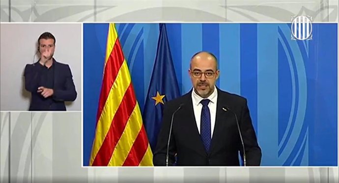 El conseller de Interior de la Generalitat, Miquel Buch, en rueda de prensa telemática sobre coronavirus en Barcelona el 11/4/2020