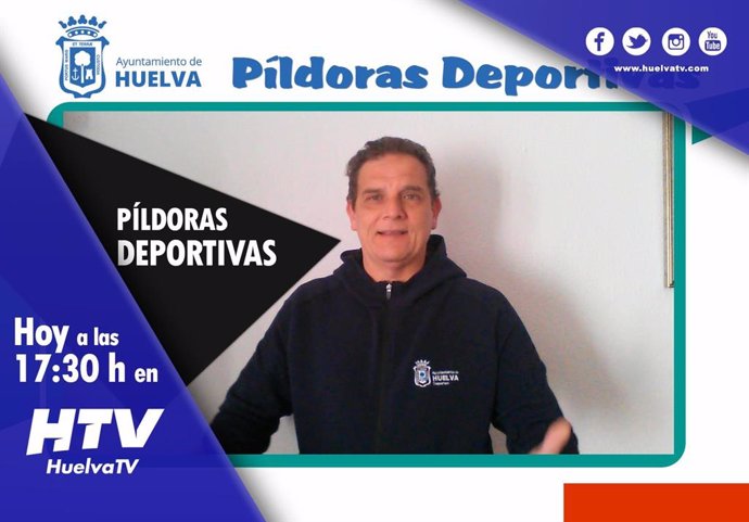 Imagen del programa 'Pildoras deportivas' que emite Huelva TV para mantener en forma a la población onubense durante el confinamiento.