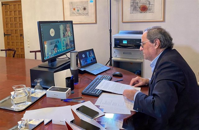 Reunión por videoconferencia del president de la Generalitat, Quim Torra,  en una foto de archivo.