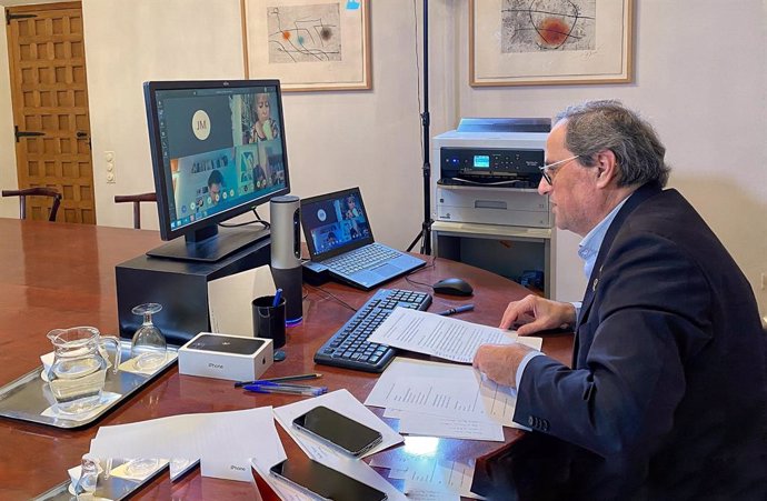 Reunió per videoconferncia del president de la Generalitat, Quim Torra,  en una foto d'arxiu.