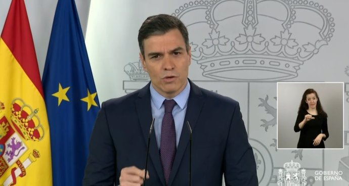 El presidente del Gobierno, Pedro Sánchez, en la rueda de prensa tras la videoconferencia con los presidentes autonómicos.