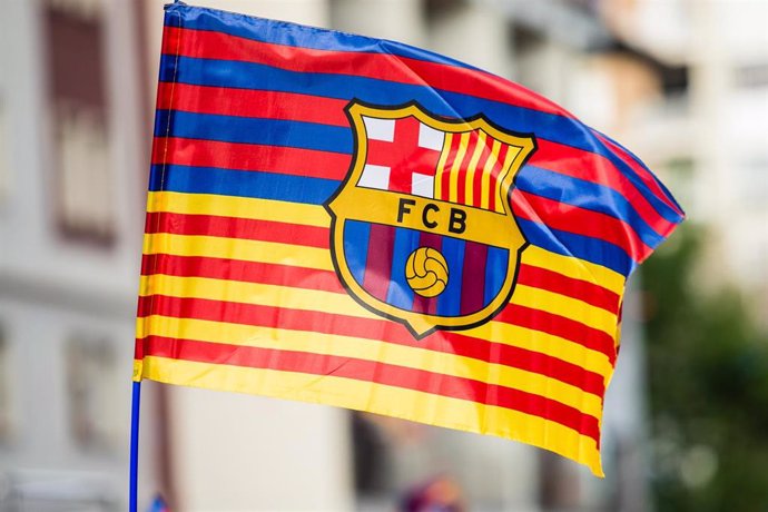 Bandera con el escudo del FC Barcelona.