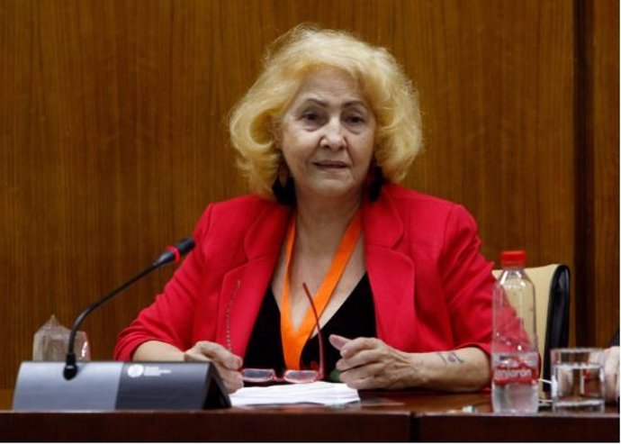 Carmen Flores, presidenta de Asociación Defensor del Paciente, en una comparecencia en el Parlamento de Andalucía.
