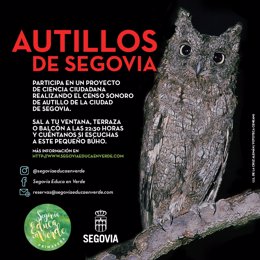 Cartel de 'Segovia educa en verde' en el que invita a escuchar y registrar el canto del autillo.