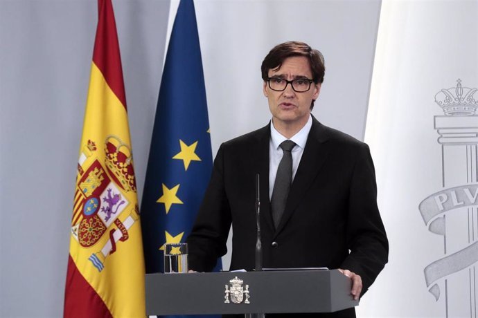 El ministro de Sanidad, Salvador Illa, durante su comparecencia en una rueda de prensa para informar sobre la última hora de la crisis del coronavirus en España, en Madrid (España) a 8 de abril de 2020.