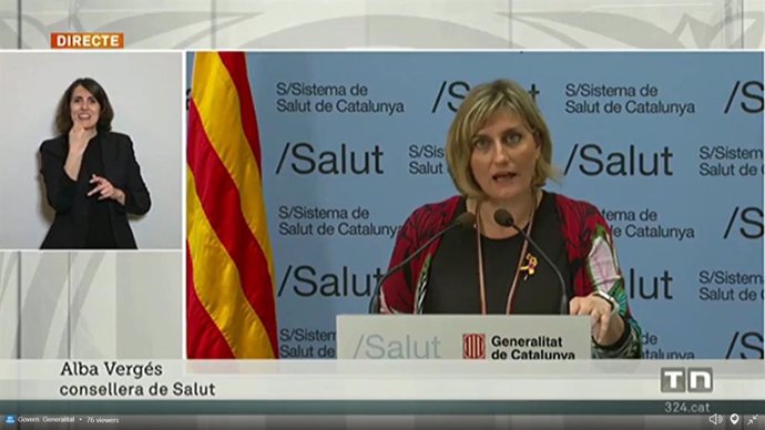 La consellera de Salut de la Generalitat, Alba Vergés, en roda de premsa telemtica sobre el coronavirus