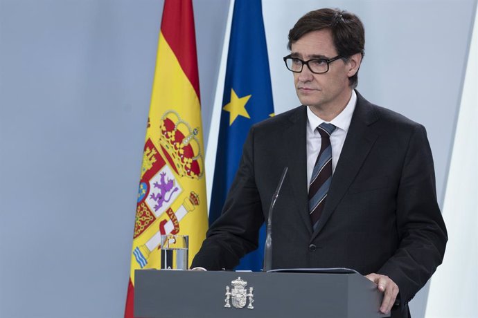 El Ministro de Sanidad, Salvador Illa, comparece ante los medios para informar de las últimas novedades sobre el Covid-19 en España durante la cuarta semana de confinamiento. En Madrid, (España), a 11 de abril de 2020.