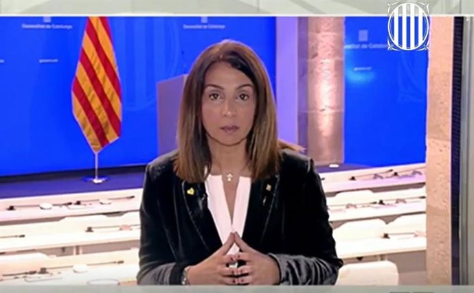 La consellera de la Presidencia y portavoz del Govern, Meritxell Budó, en una rueda de prensa telemática a 13 de abril de 2020.