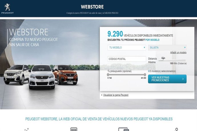 Captura de pantalla de la web de compra de Peugeot.