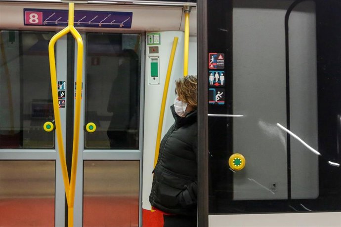 Un pasajero en un vagón de metro de Madrid
