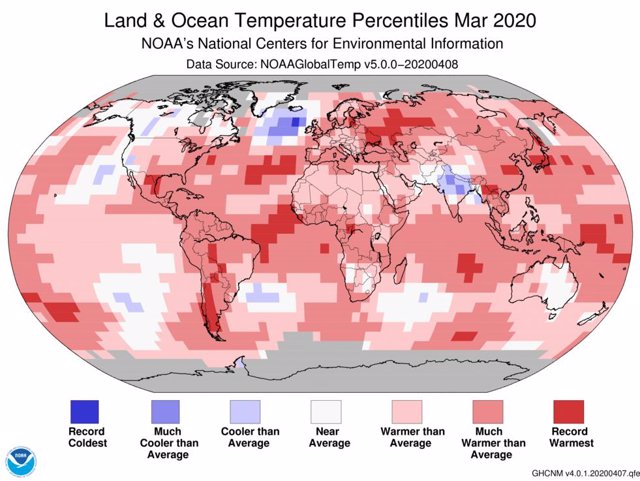 Anomalía de temperaturas en marzo de 2020
