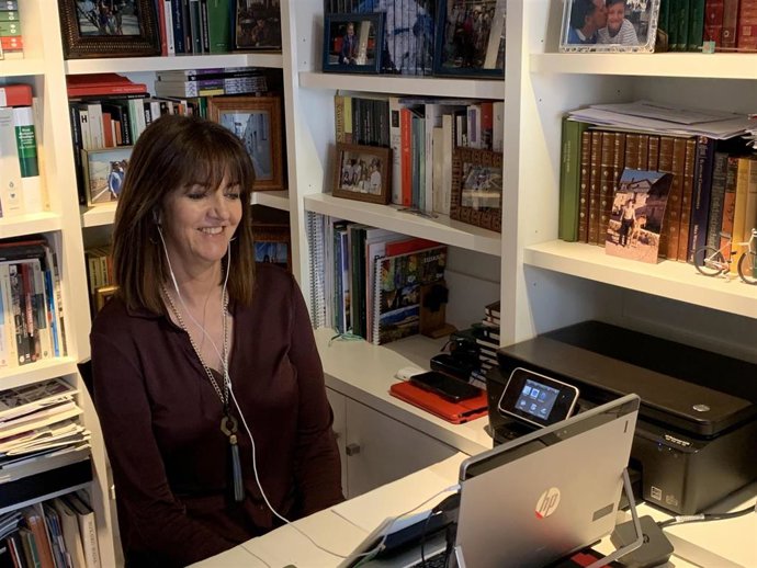 La secretaria general del PSE, Idoia Mendia, durante la renión elemática de la Ejecutiva del partido