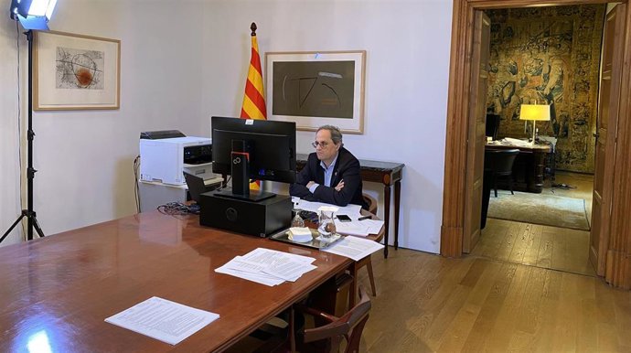 El presidente de la Generalitat, Quim Torra, en una reunión telemática en la Casa dels Canonges en una imagen de archivo. 