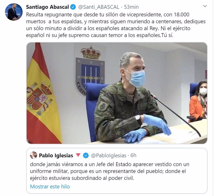 Captura del tweet de Santiago Abascal