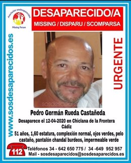 Cartel alertando de la desaparición en Chiclana (Cádiz) de Pedro Germán Rueda