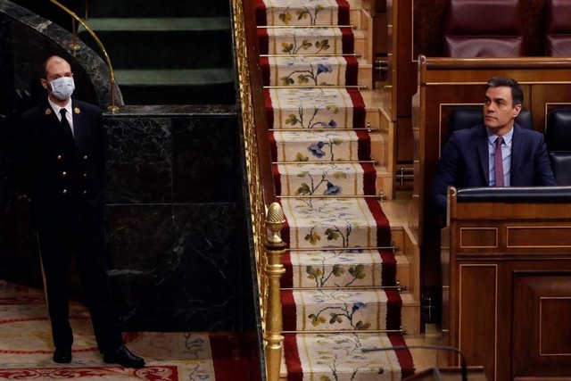 El presidente del Gobierno, Pedro Sánchez, durante la primera sesión de control al Ejecutivo celebrada en el Congreso desde que se declaró el estado de alarma el pasado 14 de marzo.