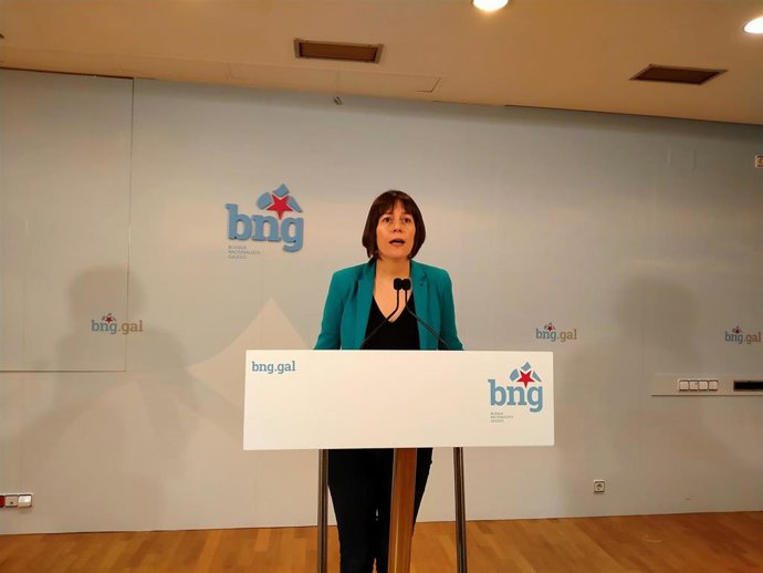 La portavoz nacional del BNG, Ana Pontón, en rueda de prensa este miércoles 15 de abril, en plena crisis por el covid-19