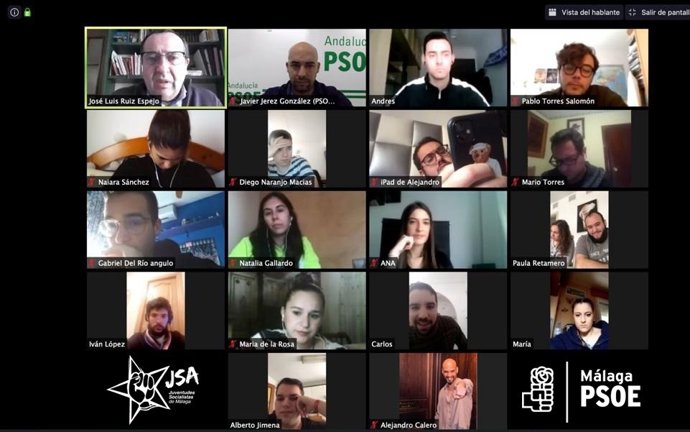 Reunión telemática de las Juventudes Socialistas de Málaga.
