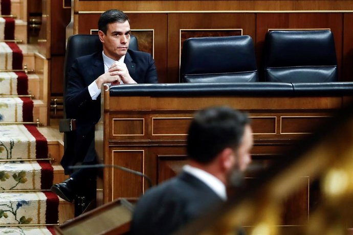 El presidente del Gobierno, Pedro Sánchez, tras la intervención de Santiago Abascal en el pleno del Congreso el pasado 25 de marzo