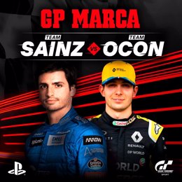 Cartel promocional del GP Marca de Gran Turismo Sport con Carlos Sainz y Esteban Ocon