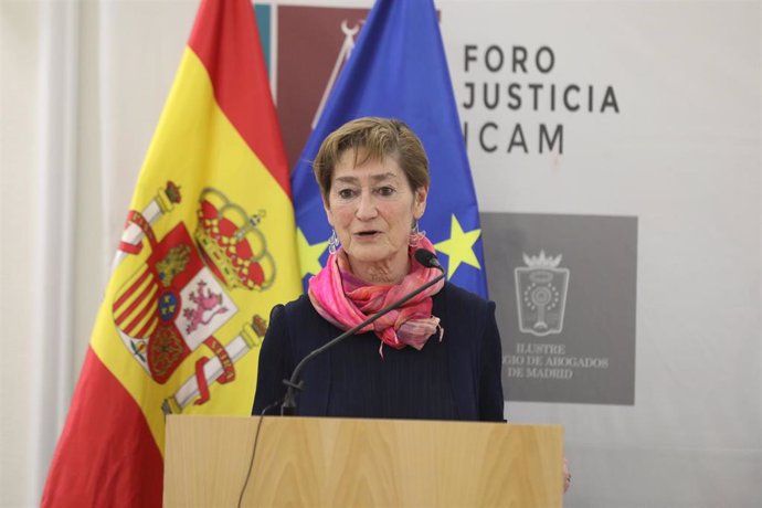 La presidenta del Consejo General de la Abogacía, Victoria Ortega, durante su intervención en el acto de su presentación como nueva presidenta del consejo en el foro de Justicia del Colegio de Abogados, en Madrid (España), a 19 de febrero de 2020.