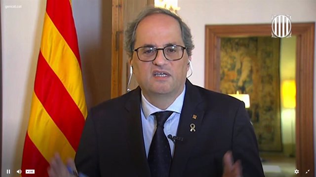 El president de la Generalitat, Quim Torra, en roda de premsa telemàtica amb mitjans internacionals.