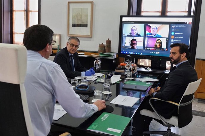 Reunión telemática de la Mesa del Turismo con el vicepresidente de la Junta y consejero del ramo, Juan Marín.