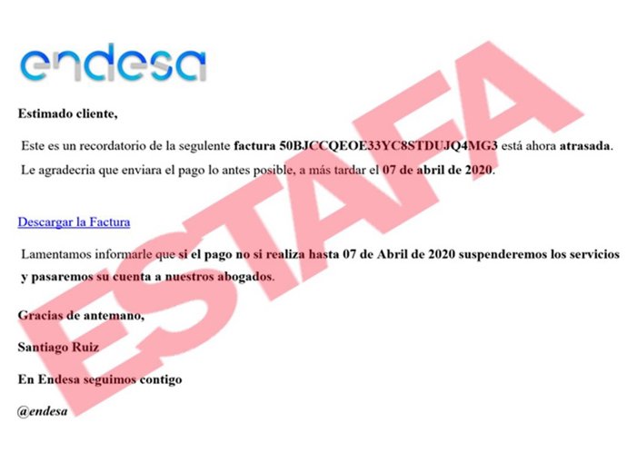 Estafa que suplanta a Endesa