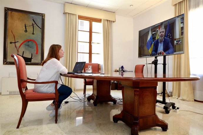 La presidenta del Govern balear, Francina Armengol, reunida por videoconferencia con el presidente canario, Ángel Víctor Torres.