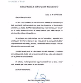Carta enviada por el alcalde de Cádiz al Ratoncito Pérez
