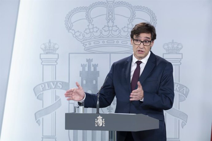 El ministre de Sanitat, Salvador Illa, durant la roda de premsa posterior al Consell de Ministres, a Madrid (Espanya), 14 d'abril del 2020.