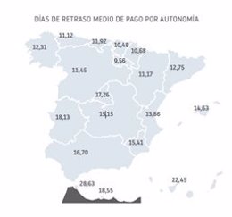 Mapa del retraso medio de pagos en las empresas en España