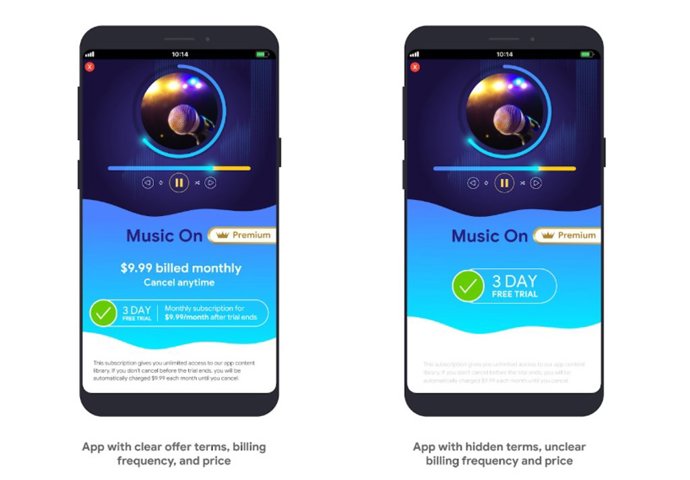 Términos de la prueba gratuita especificados en la app 