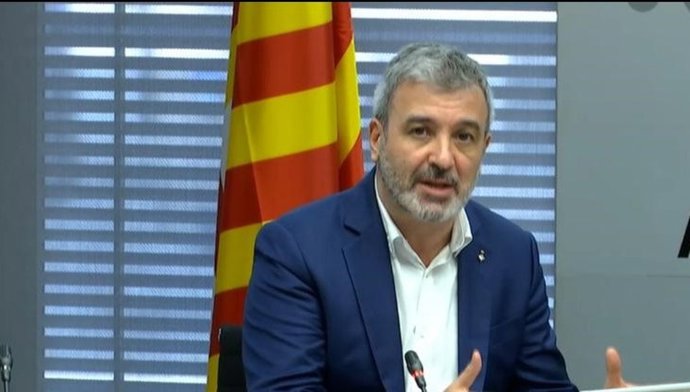 El primer teniente de alcalde de Barcelona, Jaume Collboni, durante su intervención en el pleno telemático sobre la actuación de la ciudad en la crisis del coronavirus.